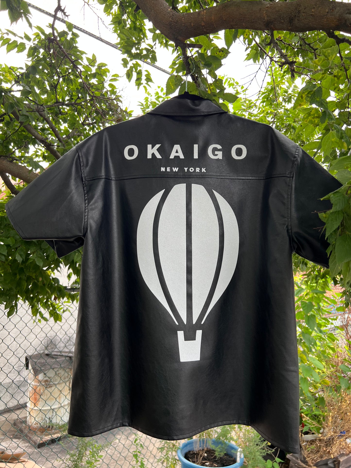 OKAIGO FAUX LEATHER BUTTON UP SHIRT