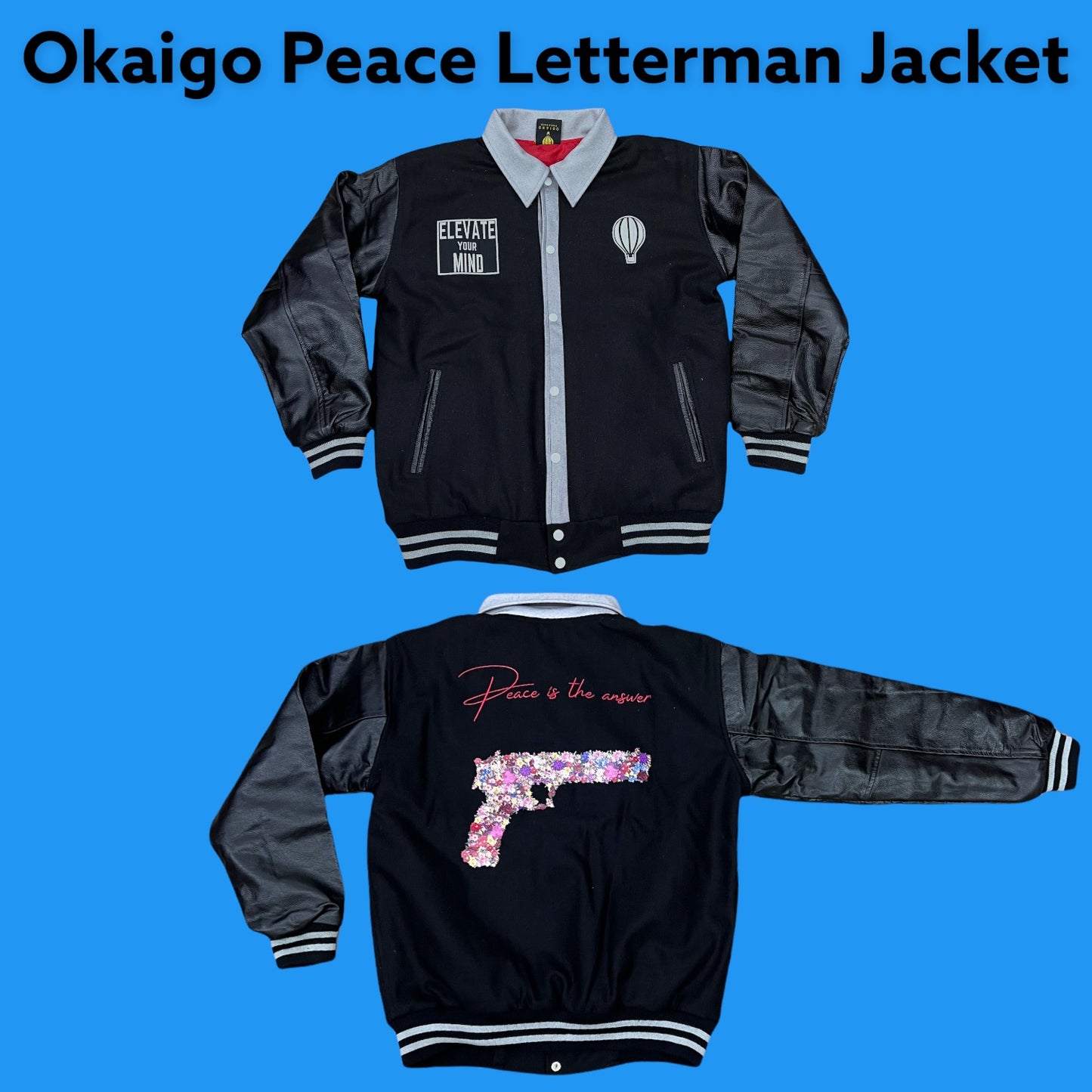 Okaigo Peace Letterman Jacket - Black