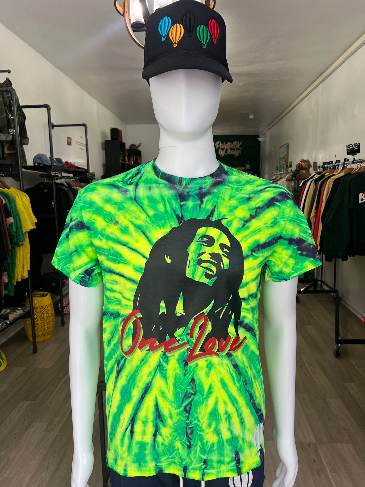 Green Tie Dye Bob Marley Short Sleeve Shirt