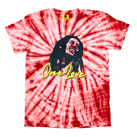 Tie Dye Bob Marley Short Sleeve Shirt - Red and White