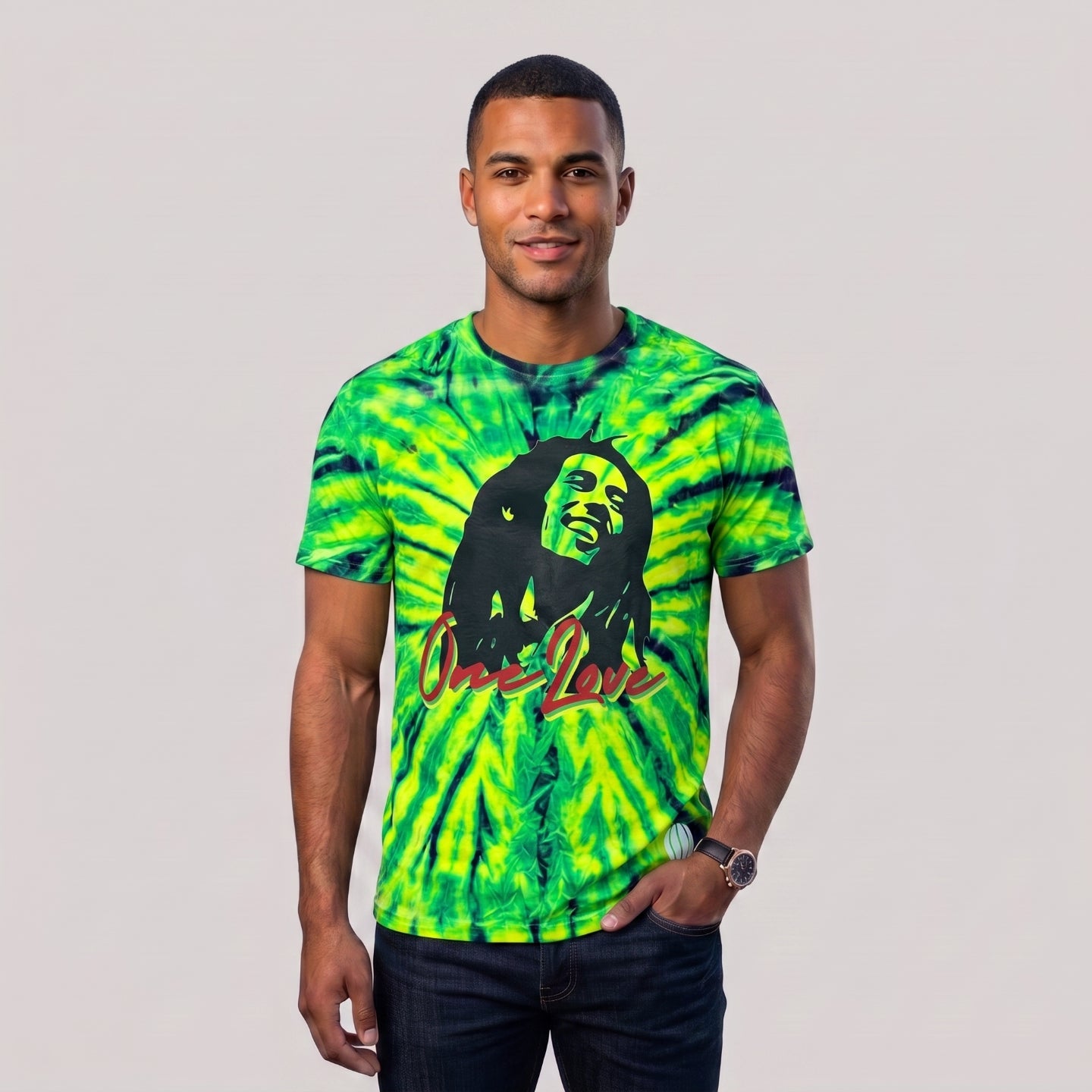 Green Tie Dye Bob Marley Short Sleeve Shirt