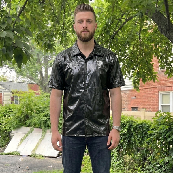 Embroidered Faux Leather Button Up Shirts