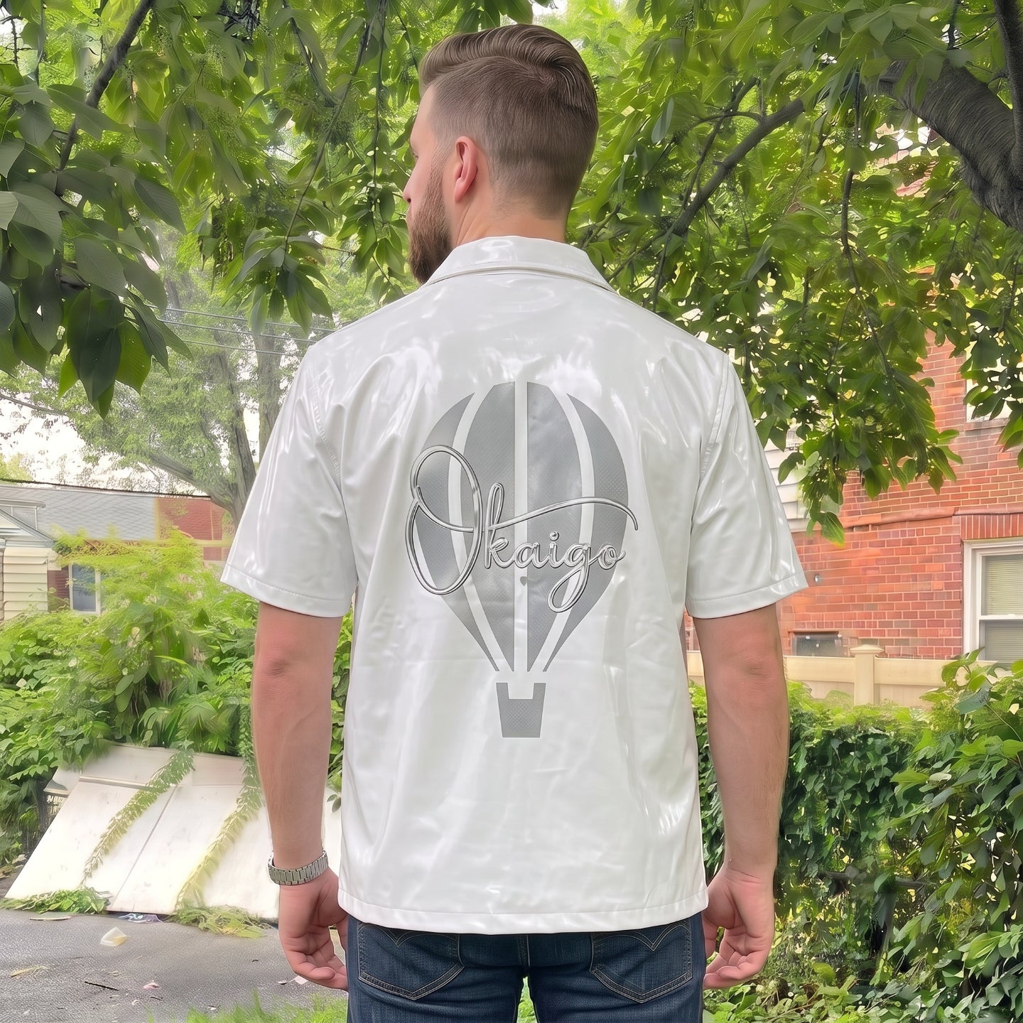 Embroidered Faux Leather Button Up Shirts