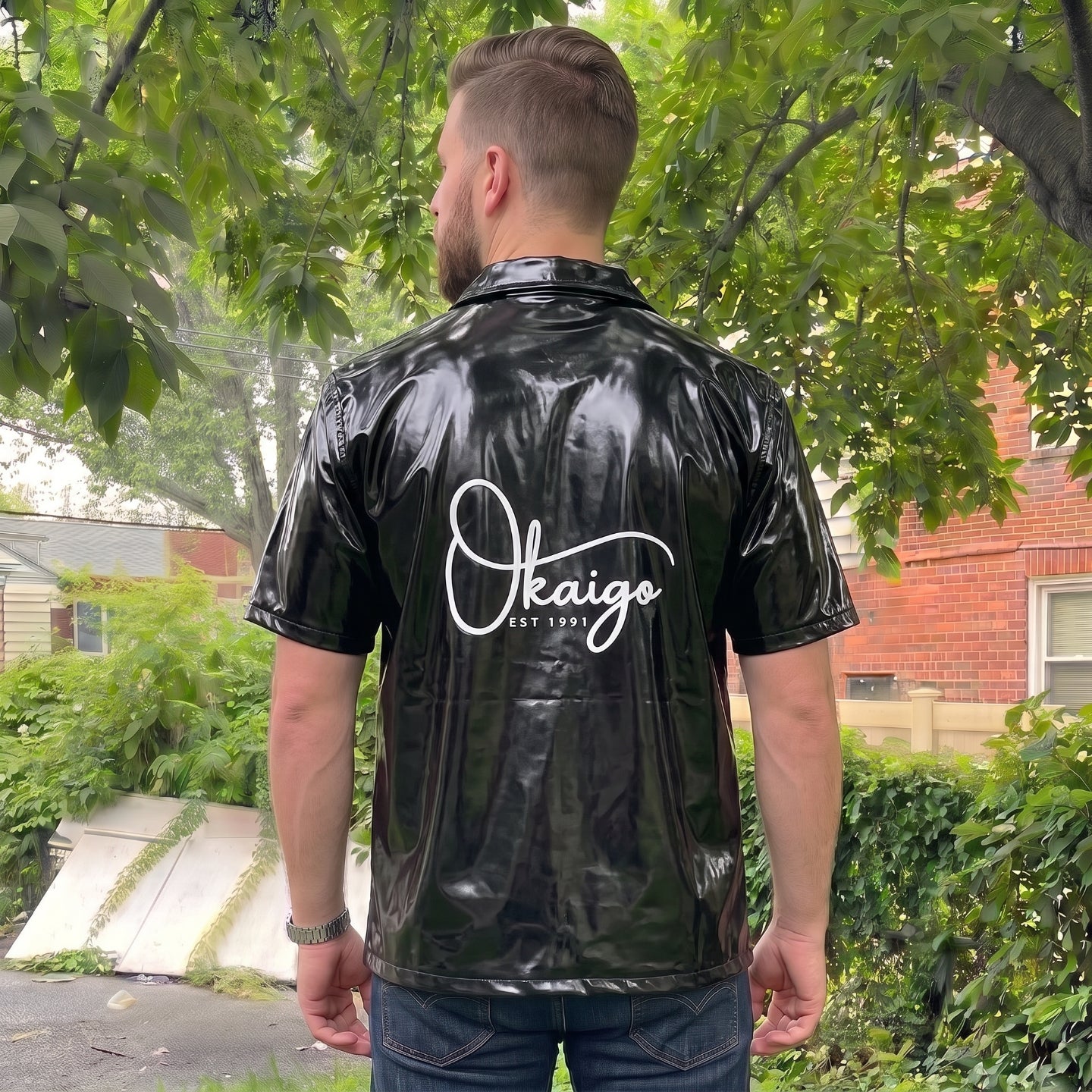 Embroidered Faux Leather Button Up Shirts