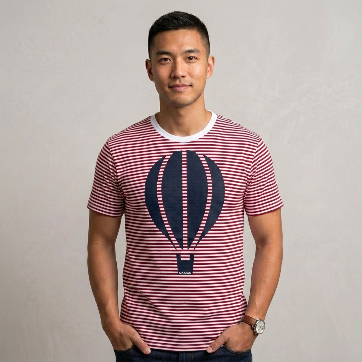 Red stripe balloon shirt