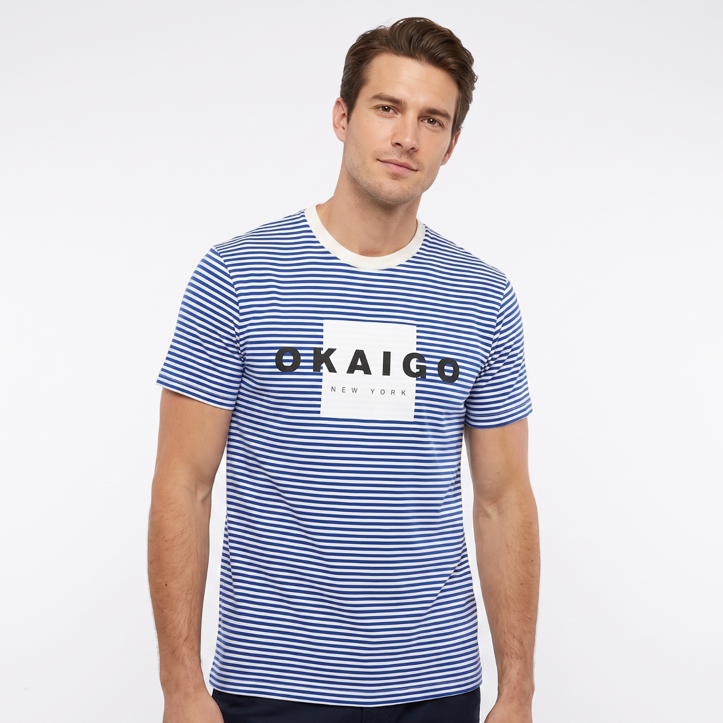 Blue stripe box logo shirt