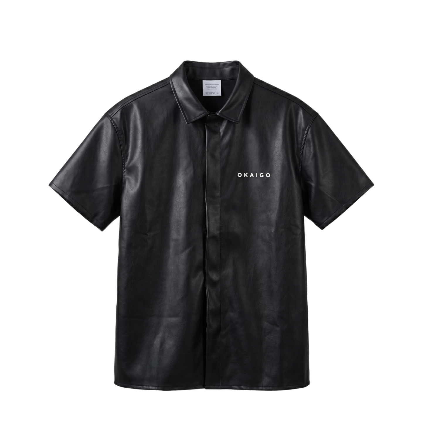 OKAIGO FAUX LEATHER BUTTON UP SHIRT