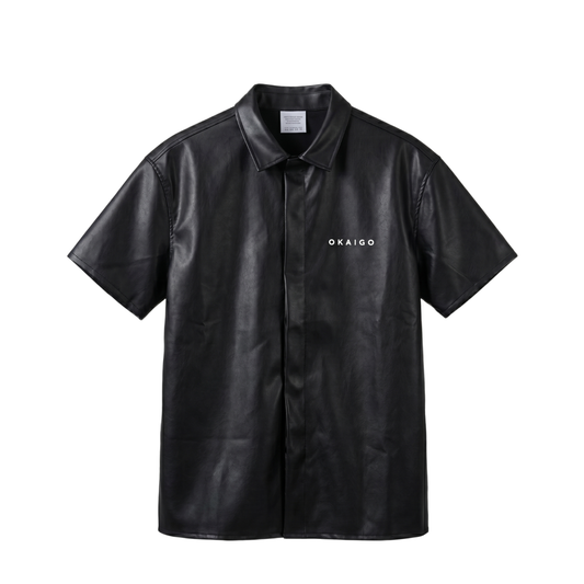OKAIGO FAUX LEATHER BUTTON UP SHIRT
