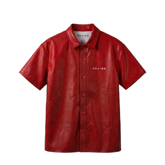 RED FAUX LEATHER BOXY SHIRT