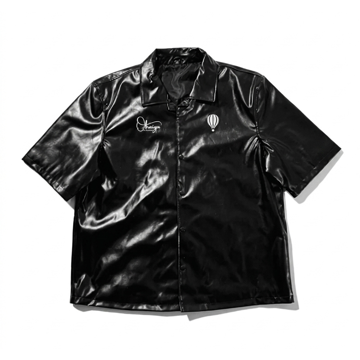 Embroidered Faux Leather Button Up Shirts