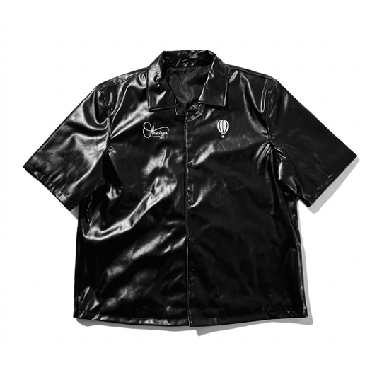 Embroidered Faux Leather Button Up Shirts