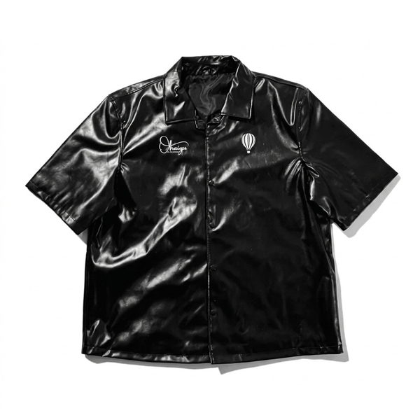 Embroidered Faux Leather Button Up Shirts