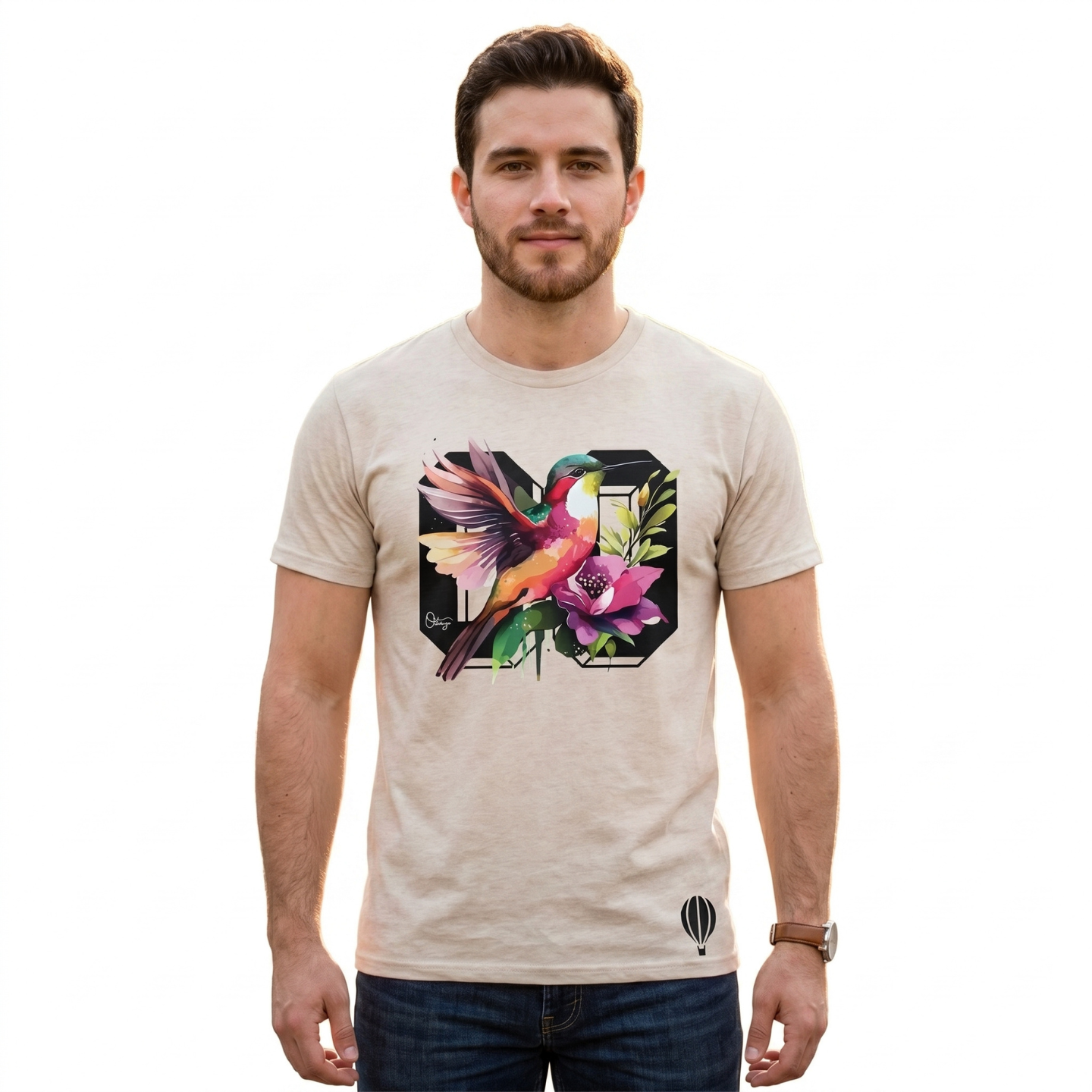 Tropical Bird Jersey Shirt - Tan/Beige
