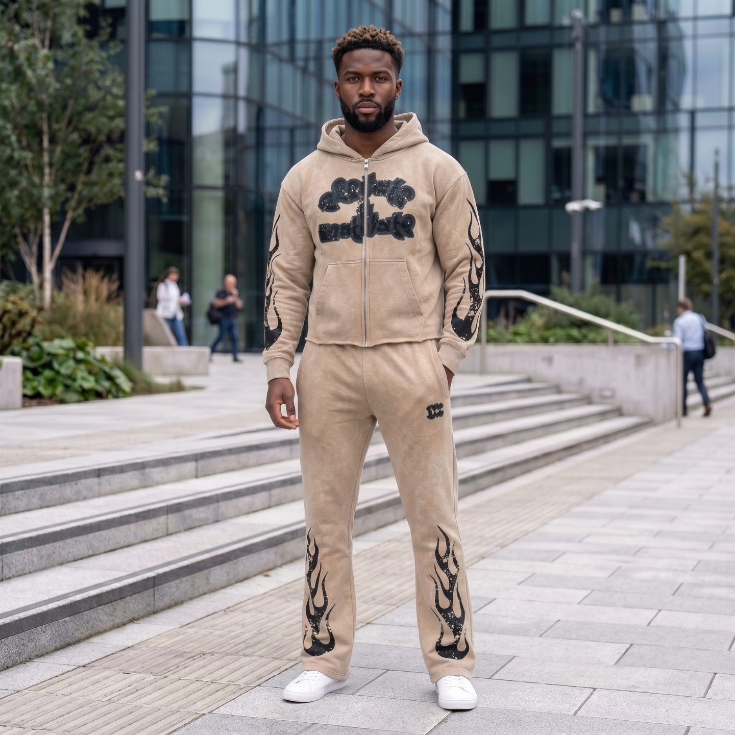 TAN ACID WASH SWEATSUIT
