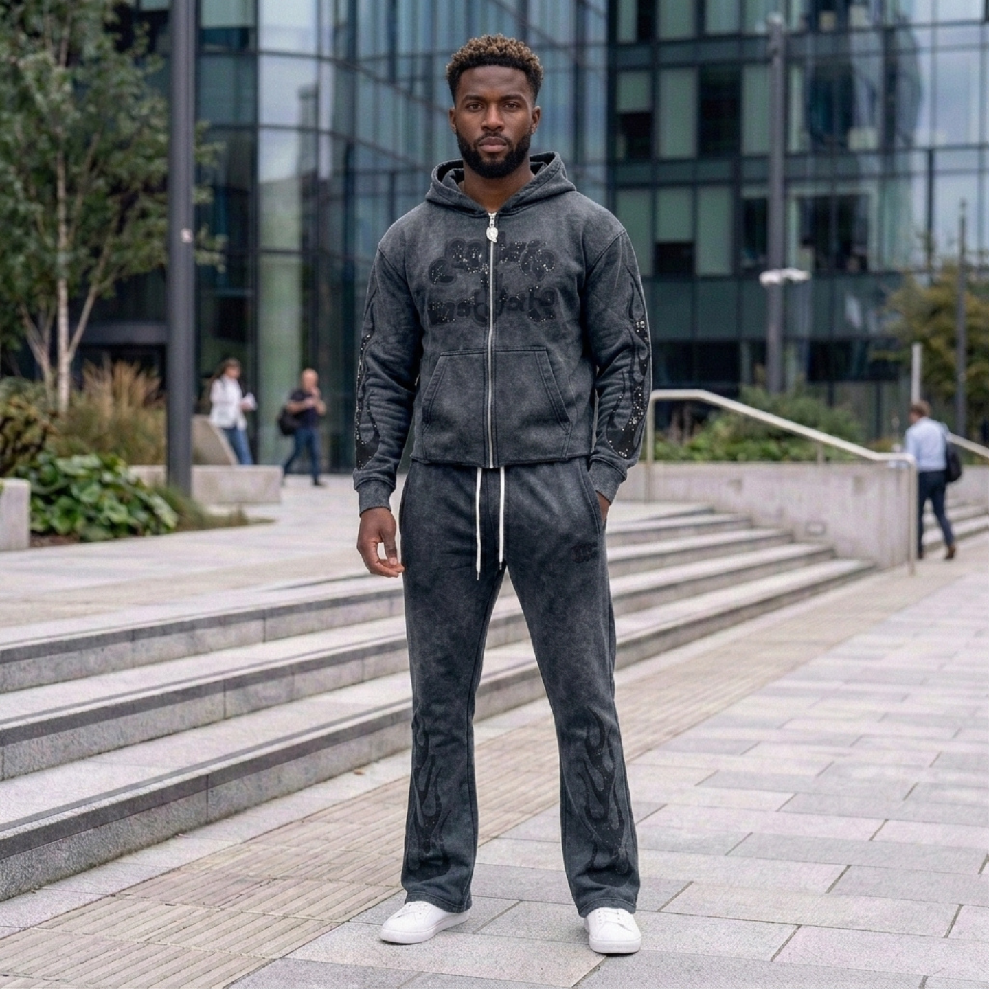 BLACK ACID WASH SWEATSUIT
