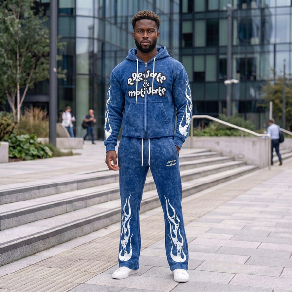 BLUE ACID WASH SWEATSUIT