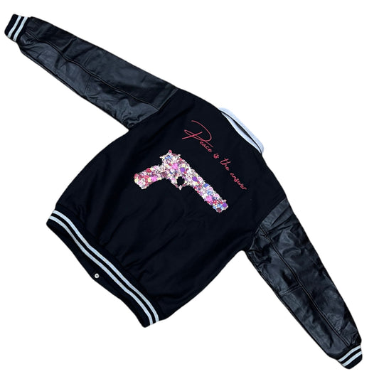 Okaigo Peace Letterman Jacket - Black